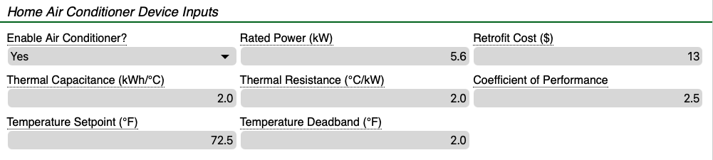Air Conditioner Inputs