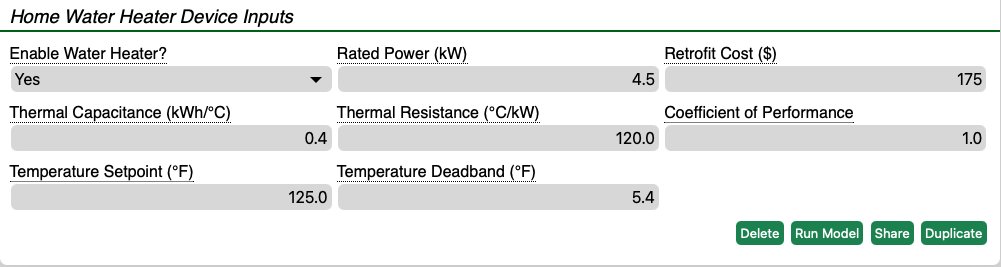 Water Heater Inputs