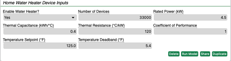 Water Heater Inputs